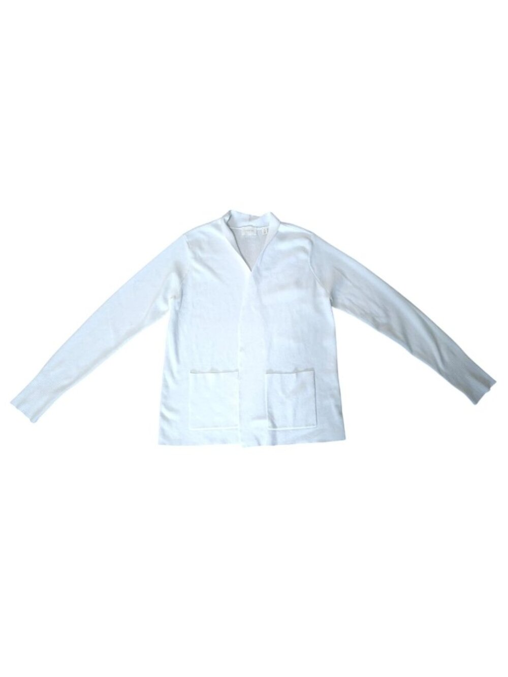 Cyrus White Open Front Cardigan Sweater Size S Long Sleeve Ribbed Knit Trim